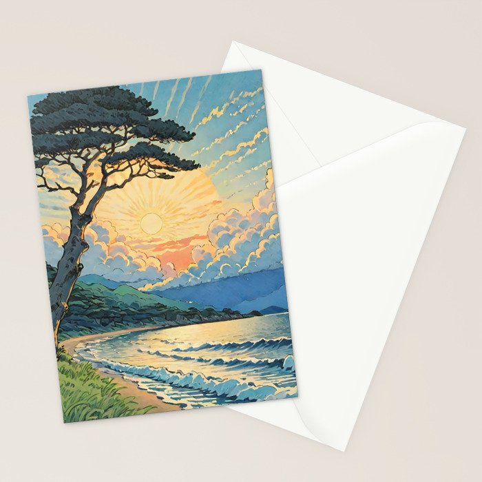 Arriving at Hneho Coast - A Contemporary Ukiyo-e Nature Landscape Stationery Card Gallery Image 2