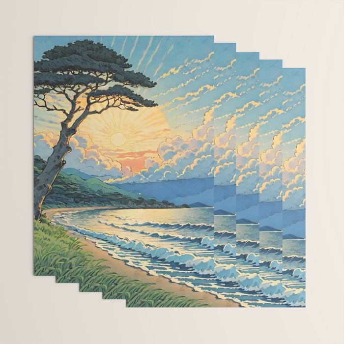 Arriving at Hneho Coast - A Contemporary Ukiyo-e Nature Landscape Wrapping Paper Gallery Image 3