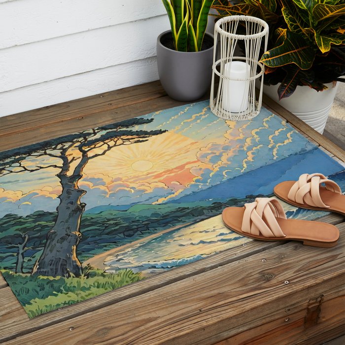 Arriving at Hneho Coast - A Contemporary Ukiyo-e Nature Landscape Outdoor Rug Gallery Image 2