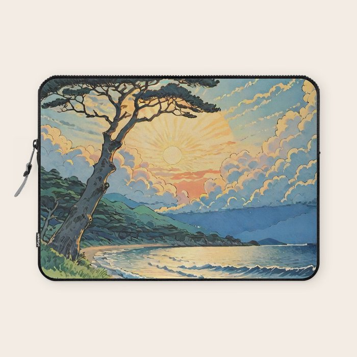 Arriving at Hneho Coast - A Contemporary Ukiyo-e Nature Landscape Laptop Sleeve Gallery Image 1