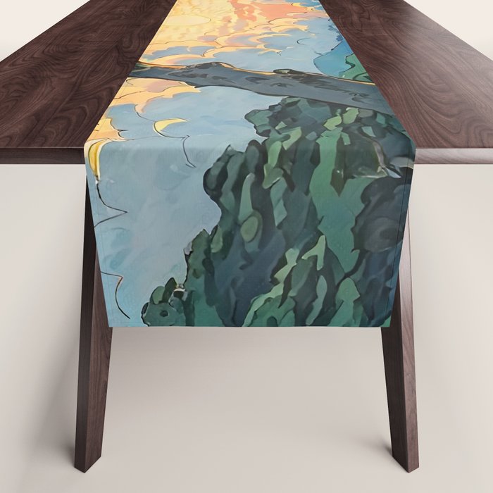 Arriving at Hneho Coast - A Contemporary Ukiyo-e Nature Landscape Table Runner Gallery Image 1