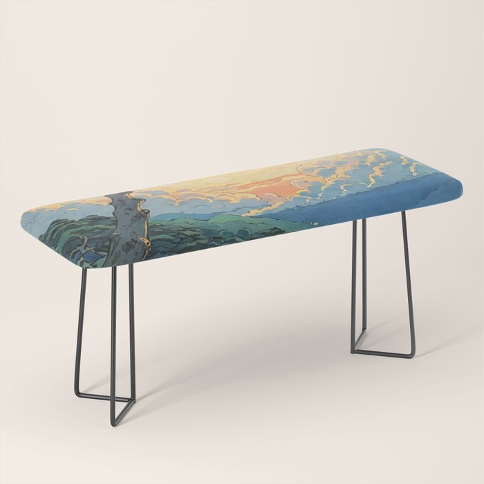 Arriving at Hneho Coast - A Contemporary Ukiyo-e Nature Landscape Bench Gallery Image 1