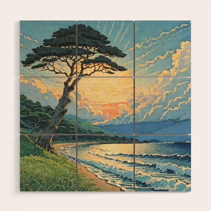 Arriving at Hneho Coast - A Contemporary Ukiyo-e Nature Landscape Wood Wall Art Gallery Image 1