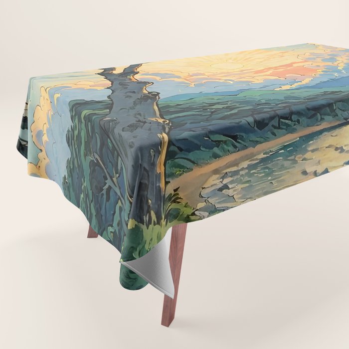 Arriving at Hneho Coast - A Contemporary Ukiyo-e Nature Landscape Tablecloth Gallery Image 1