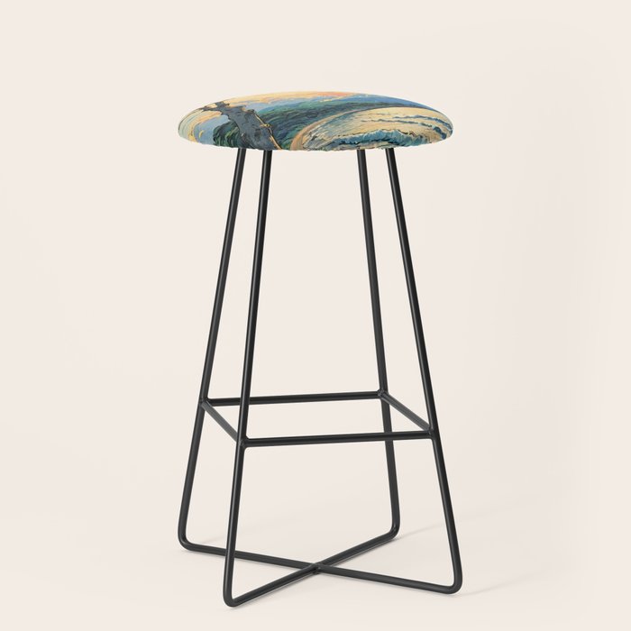 Arriving at Hneho Coast - A Contemporary Ukiyo-e Nature Landscape Stool Gallery Image 1