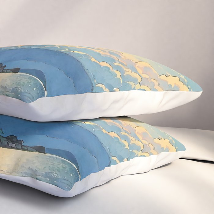 Arriving at Hneho Coast - A Contemporary Ukiyo-e Nature Landscape Pillow Sham Gallery Image 3