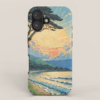 Arriving at Hneho Coast - A Contemporary Ukiyo-e Nature Landscape iPhone Case Gallery Image 1