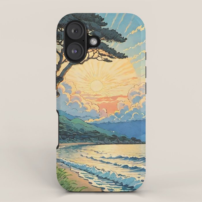 Arriving at Hneho Coast - A Contemporary Ukiyo-e Nature Landscape iPhone Case Gallery Image 1