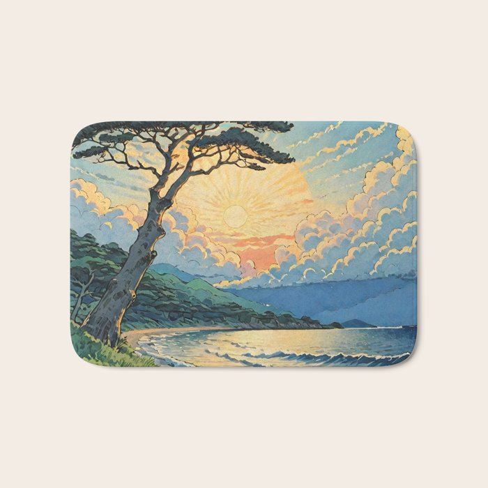 Arriving at Hneho Coast - A Contemporary Ukiyo-e Nature Landscape Bath Mat Gallery Image 1