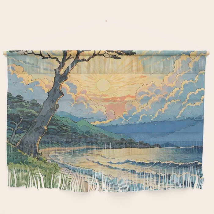 Arriving at Hneho Coast - A Contemporary Ukiyo-e Nature Landscape Wall Hanging Gallery Image 1