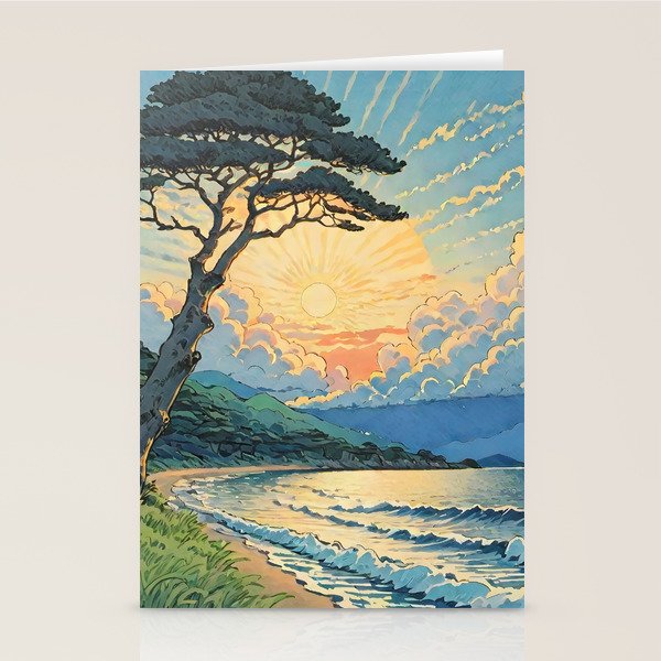Arriving at Hneho Coast - A Contemporary Ukiyo-e Nature Landscape Stationery Card Gallery Image 2