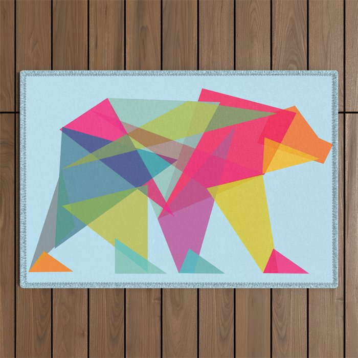 Fractal Bear - neon colorways Outdoor Rug Gallery Image 1