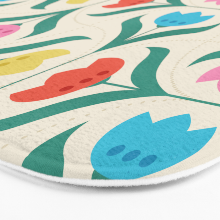 Vintage Tulips Patchwork Pattern Bath Mat Gallery Image 3