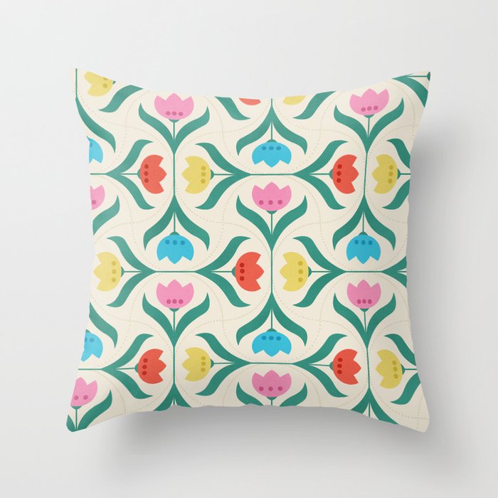 Vintage Tulips Patchwork Pattern Throw Pillow Gallery Image 6