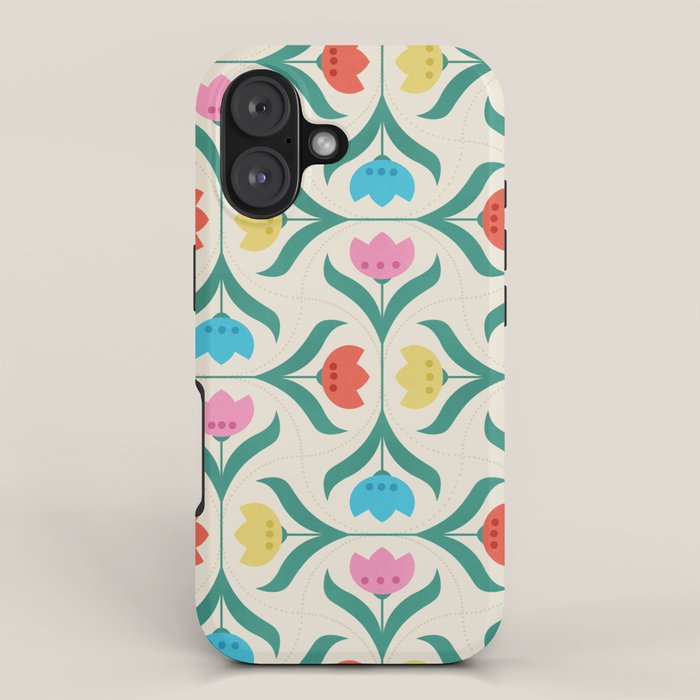 Vintage Tulips Patchwork Pattern iPhone Case Gallery Image 1