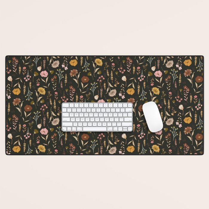 Spring Garden Flower Collection - Charcoal Black Desk Mat Gallery Image 1