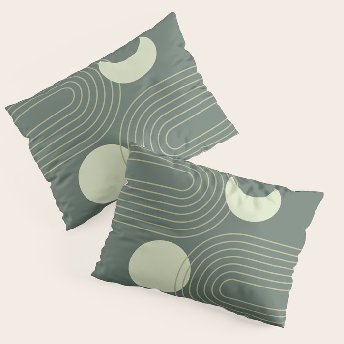Mid Century Modern Geometric 126 in Forest Green Shades (Rainbow and Sun Abstraction) Pillow Sham Gallery Image 3
