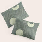 Mid Century Modern Geometric 126 in Forest Green Shades (Rainbow and Sun Abstraction) Pillow Sham Gallery Image 3