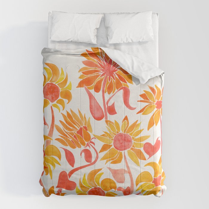 Sunflower Watercolor - Fiery Palette Comforter Gallery Image 1