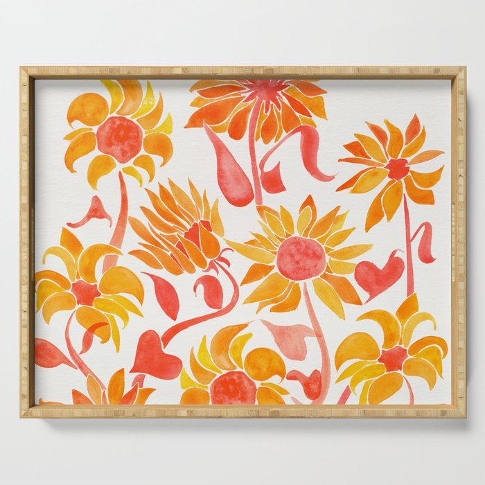 Sunflower Watercolor - Fiery Palette Serving Tray Gallery Image 1