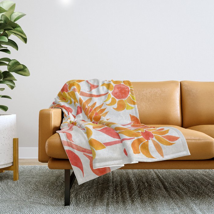 Sunflower Watercolor - Fiery Palette Throw Blanket Gallery Image 1