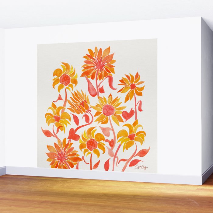 Sunflower Watercolor - Fiery Palette Wall Mural Gallery Image 2