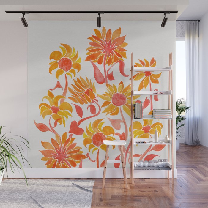 Sunflower Watercolor - Fiery Palette Wall Mural Gallery Image 1