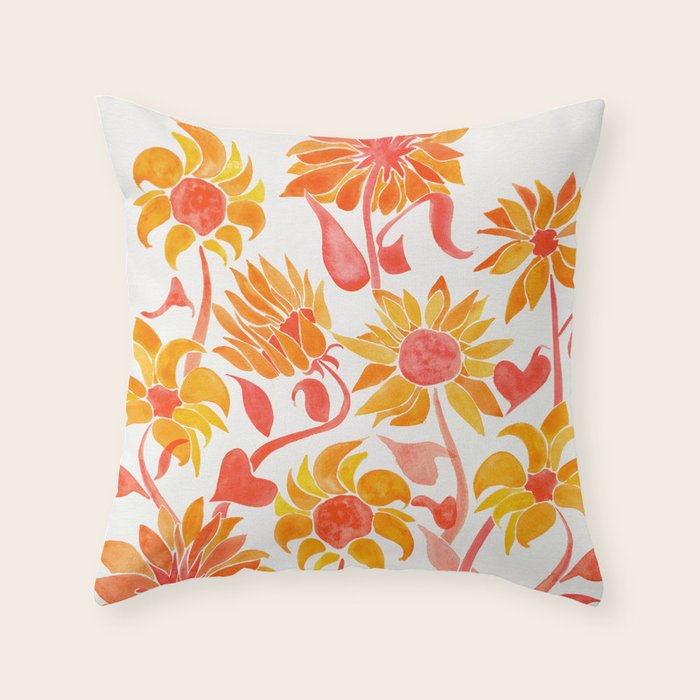 Sunflower Watercolor - Fiery Palette Throw Pillow Gallery Image 1