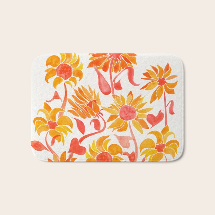 Sunflower Watercolor - Fiery Palette Bath Mat Gallery Image 1