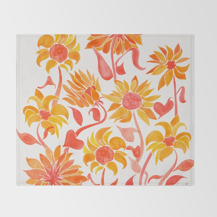 Sunflower Watercolor - Fiery Palette Throw Blanket Gallery Image 2