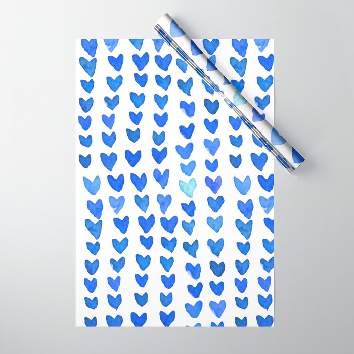 Brush stroke hearts - blue Wrapping Paper Gallery Image 1