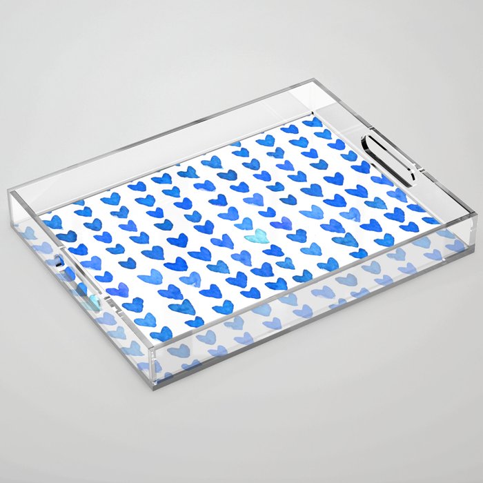 Brush stroke hearts - blue Acrylic Tray Gallery Image 1