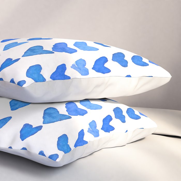Brush stroke hearts - blue Pillow Sham Gallery Image 3