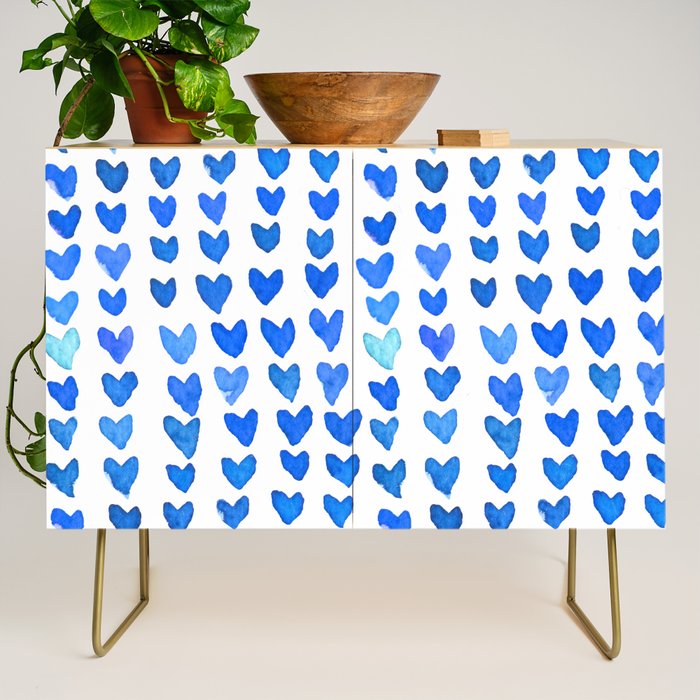 Brush stroke hearts - blue Credenza Gallery Image 1