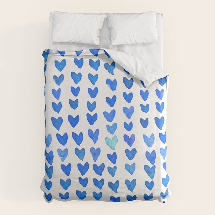 Brush stroke hearts - blue Duvet Cover Gallery Image 1