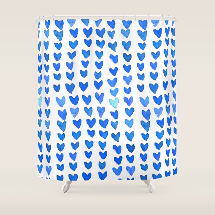Brush stroke hearts - blue Shower Curtain Gallery Image 1