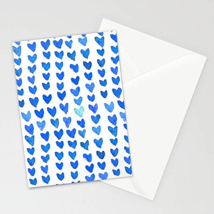 Brush stroke hearts - blue Stationery Card Gallery Image 2