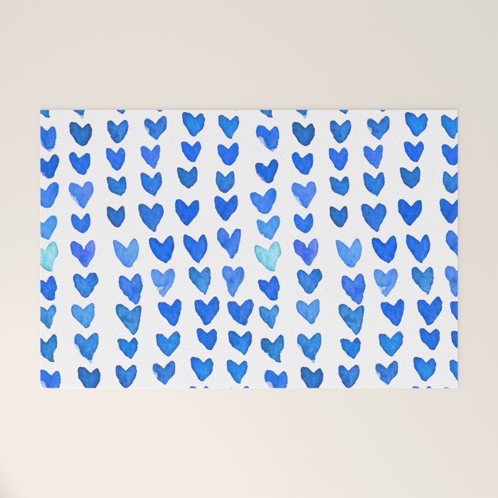 Brush stroke hearts - blue Welcome Mat Gallery Image 1