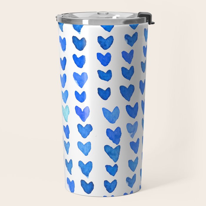Brush stroke hearts - blue Travel Mug Gallery Image 2