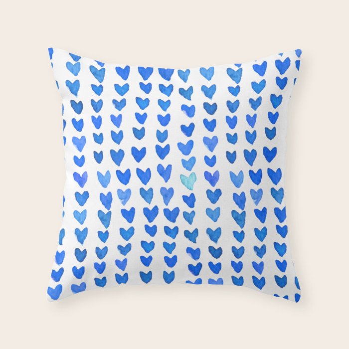 Brush stroke hearts - blue Throw Pillow Gallery Image 1