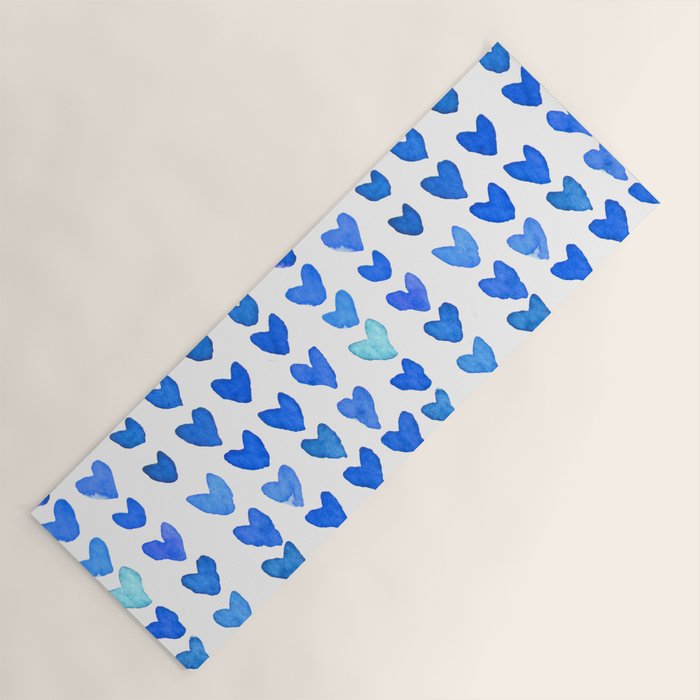 Brush stroke hearts - blue Yoga Mat Gallery Image 1