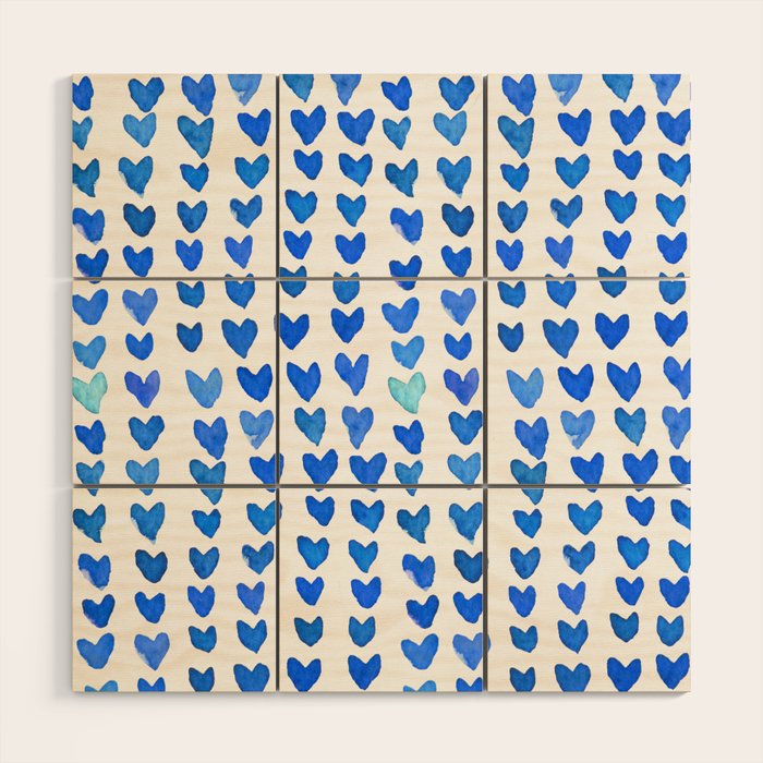 Brush stroke hearts - blue Wood Wall Art Gallery Image 1