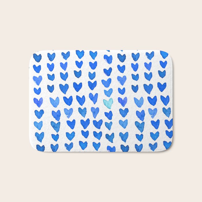 Brush stroke hearts - blue Bath Mat Gallery Image 1
