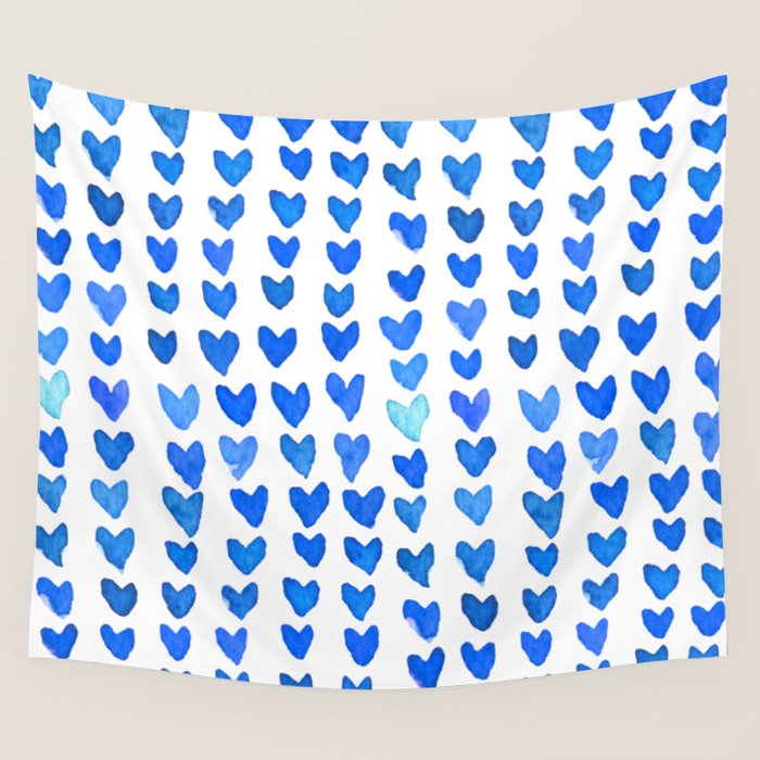 Brush stroke hearts - blue Wall Tapestry Gallery Image 1