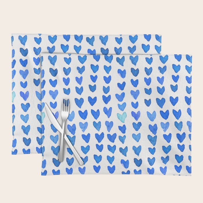 Brush stroke hearts - blue Placemat Gallery Image 1