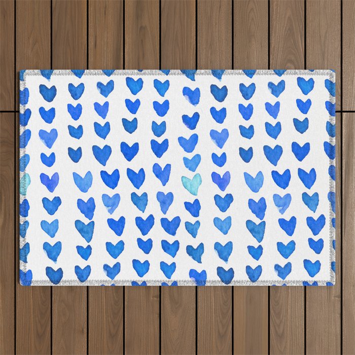 Brush stroke hearts - blue Outdoor Rug Gallery Image 1