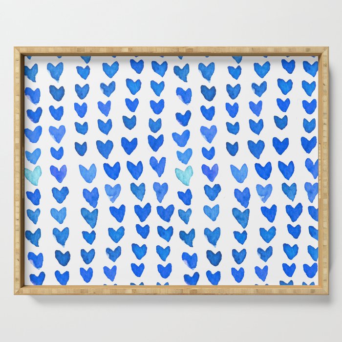 Brush stroke hearts - blue Serving Tray Gallery Image 1