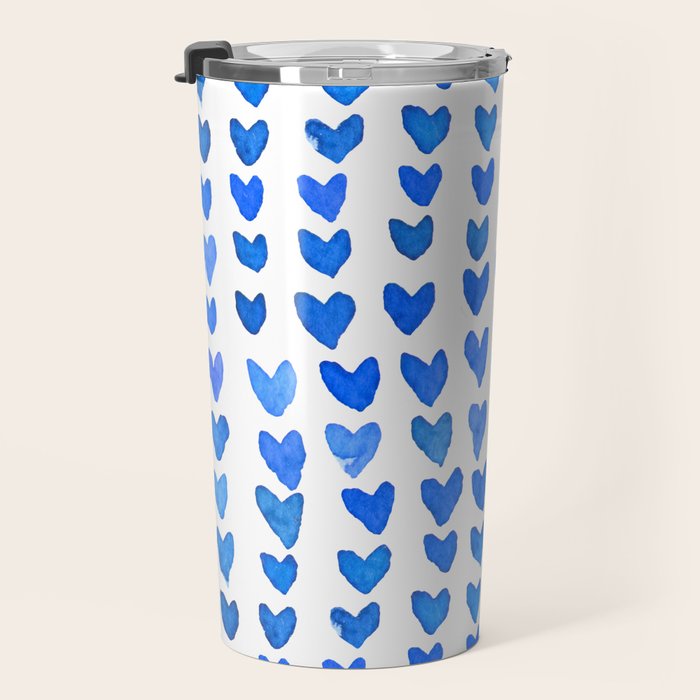 Brush stroke hearts - blue Travel Mug Gallery Image 3