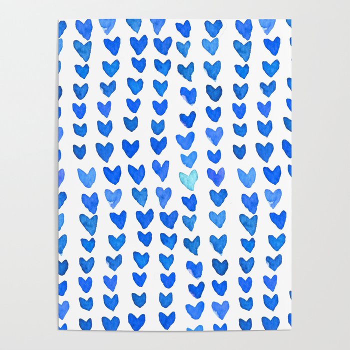 Brush stroke hearts - blue Poster Gallery Image 1