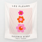 Les Fleurs | 01 - Abstract Retro Floral, Pink And Orange Print Preppy Flowers Wall Tapestry Gallery Image 4